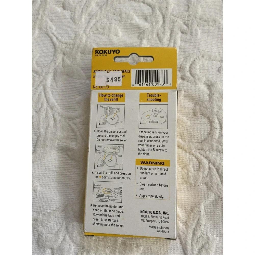 Kokuyo Removable Tape Refill for Tape n Roller Double Stick Adhesive #00173 NEW‎
